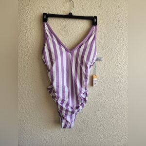 Kona Sol Size 16W Purple Stripe One Piece Swimsuit Adjustable